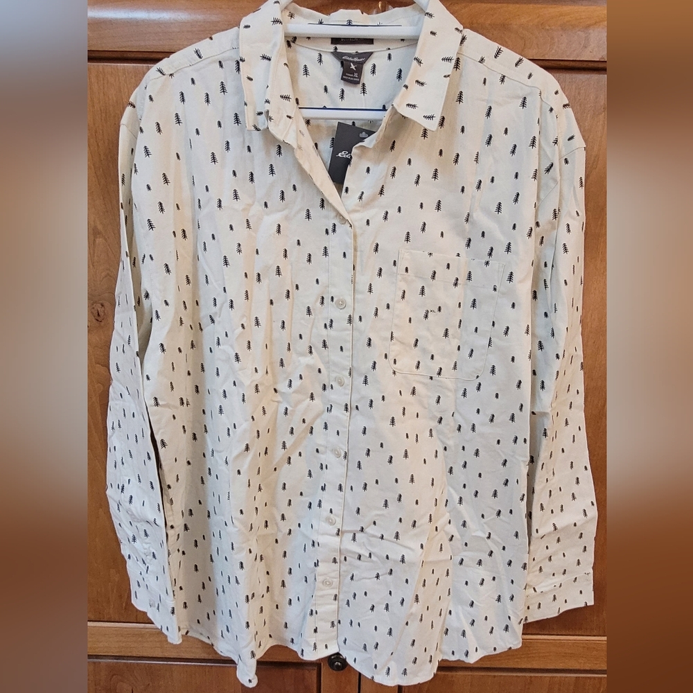 NWT | Eddie Bauer Pine Tree Print Boyfriend Fit Flannel